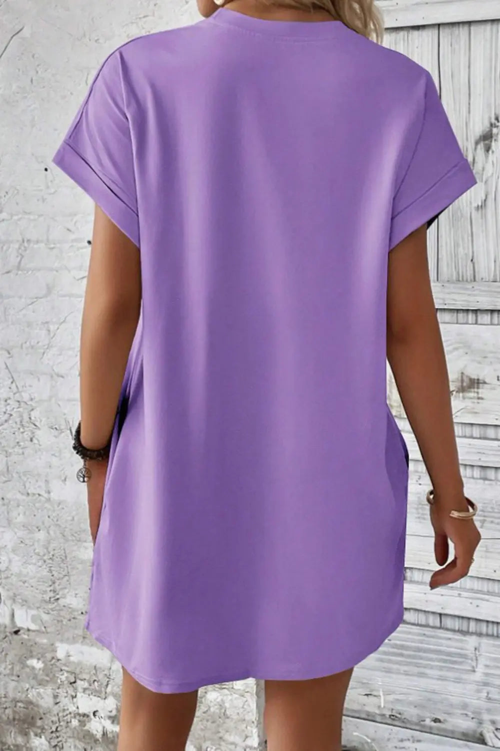 Pocketed Round Neck Short Sleeve Dress -BazaarBey - www.shopbazaarbey.com