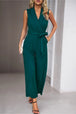 Tie Waist Shawl Collar Sleeveless Jumpsuit Trendsi
