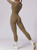 Zip Up Mock Neck Long Sleeve Jumpsuit Trendsi