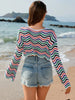 Striped Boat Neck Long Sleeve Cover Up Trendsi