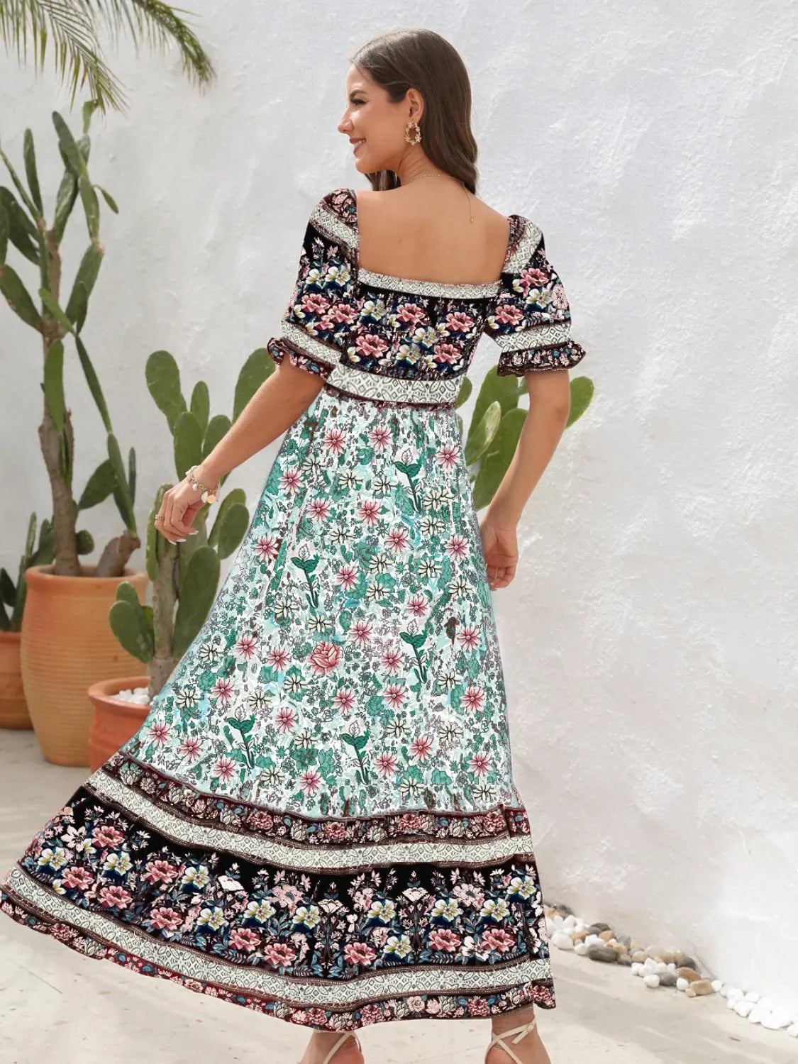 Floral Flounce Sleeve Midi Dress -BazaarBey - www.shopbazaarbey.com