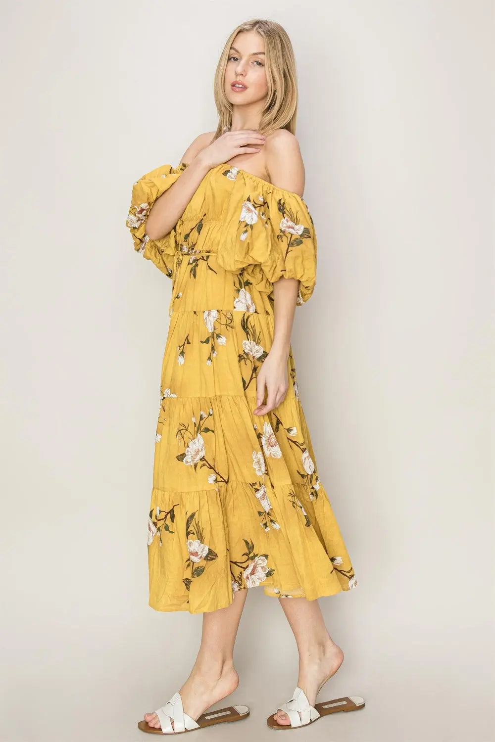  Floral Puff Sleeve Tiered Dress -BazaarBey - www.shopbazaarbey.com