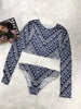 Printed Long Sleeve Top and Brief Swim Set Trendsi