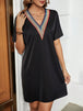 V-Neck Short Sleeve Mini Dress -BazaarBey - www.shopbazaarbey.com
