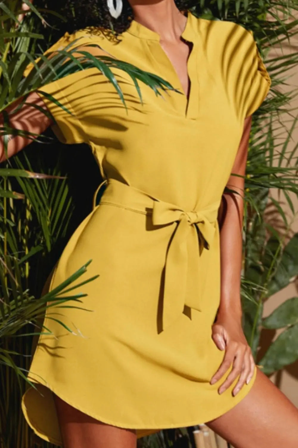 Tied Notched Short Sleeve Dress -BazaarBey - www.shopbazaarbey.com