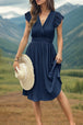 Tied Smocked Waist Flutter Sleeve Dress -BazaarBey - www.shopbazaarbey.com