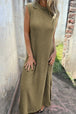 Waffle-Knit Slit Sleeveless Maxi Dress -BazaarBey - www.shopbazaarbey.com