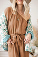 Texture Single Shoulder Tie-Waist Jumpsuit Trendsi