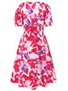 Ruched Printed  Short Sleeve Dress -BazaarBey - www.shopbazaarbey.com