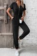 Zip-Up Short Sleeve Hooded Jumpsuit with Pockets Trendsi