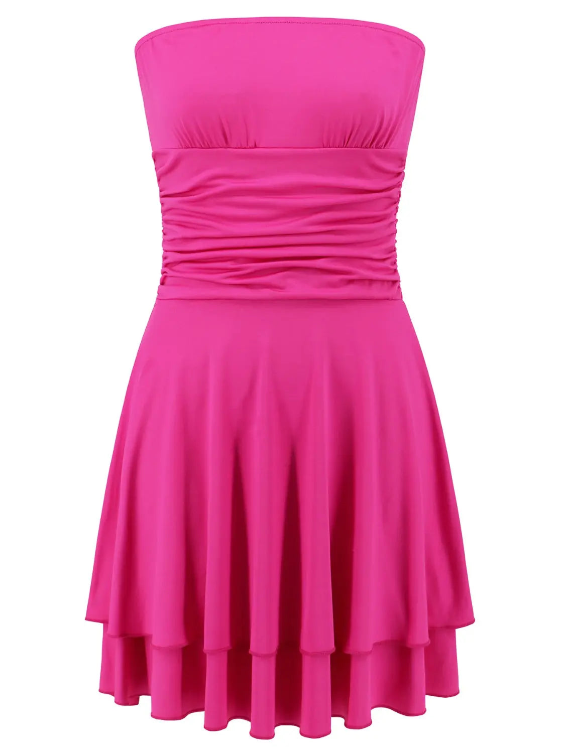 Ruched Layered Tube Mini Dress -BazaarBey - www.shopbazaarbey.com