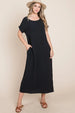  Round Neck Short Sleeve Midi Dress with Pockets -BazaarBey - www.shopbazaarbey.com