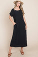  Round Neck Short Sleeve Midi Dress with Pockets -BazaarBey - www.shopbazaarbey.com