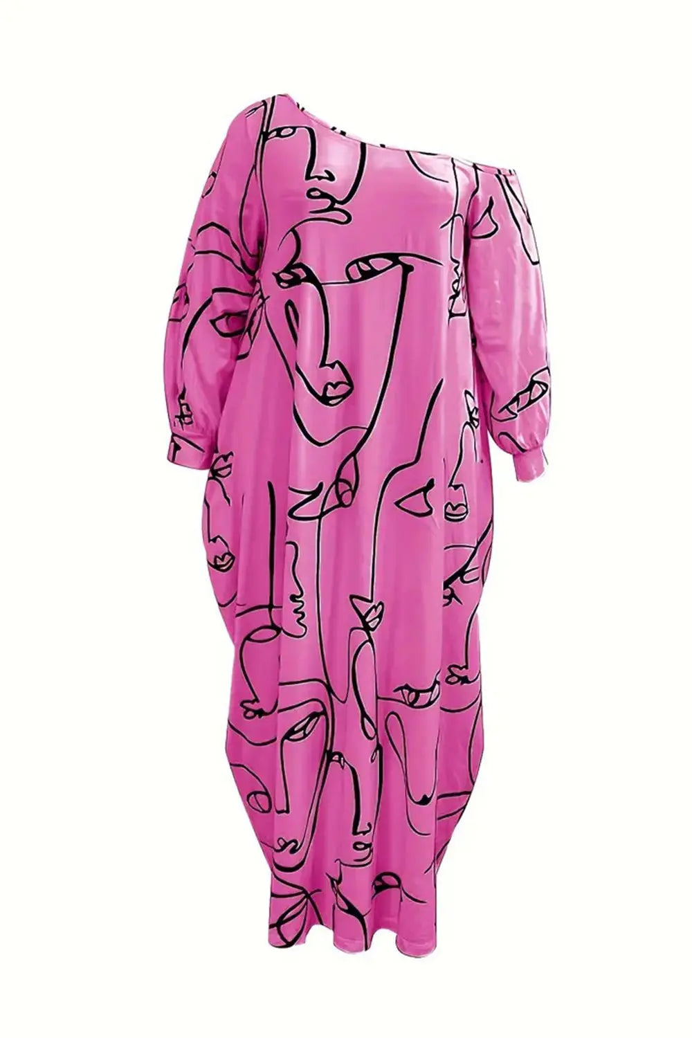 Printed Single Shoulder Lantern Sleeve Maxi Dress -BazaarBey - www.shopbazaarbey.com