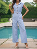 Half Button Collared Neck Wide Leg Jumpsuit Trendsi