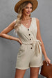 Button Front Belted Sleeveless Romper Trendsi