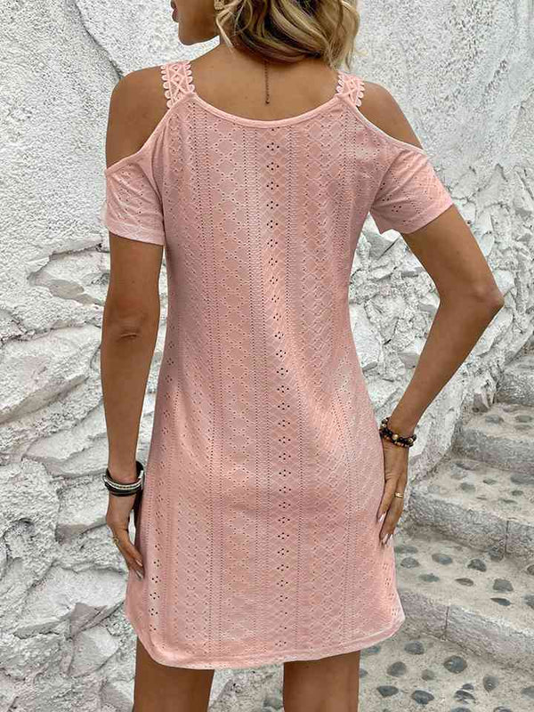  V-Neck Cold-Shoulder Dress -BazaarBey - www.shopbazaarbey.com