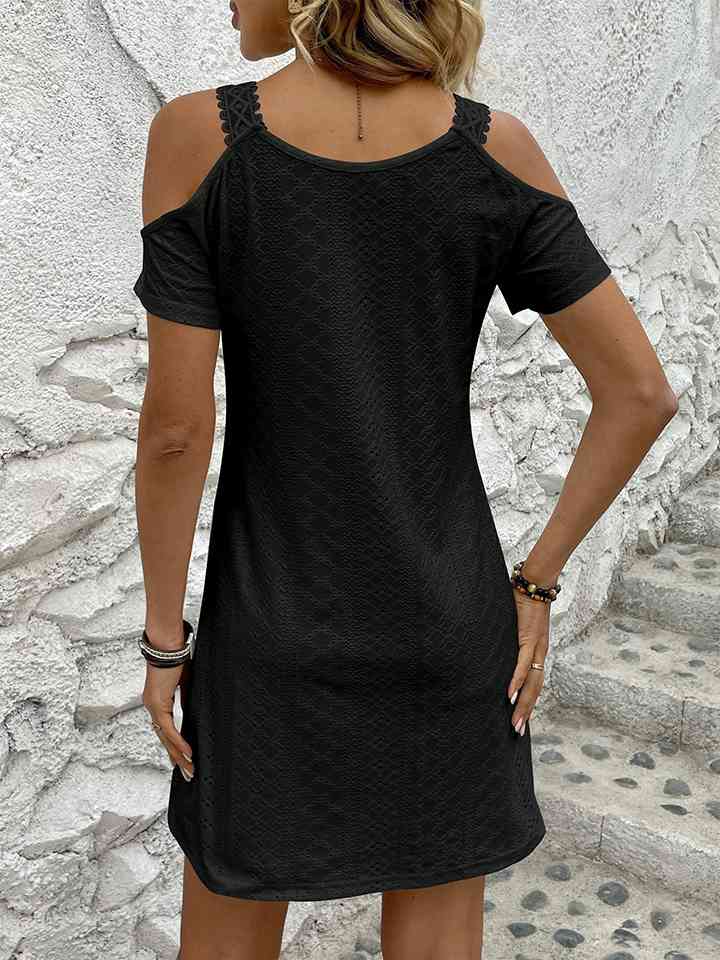  V-Neck Cold-Shoulder Dress -BazaarBey - www.shopbazaarbey.com