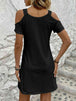  V-Neck Cold-Shoulder Dress -BazaarBey - www.shopbazaarbey.com