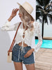 Drawstring V-Neck Long Sleeve Cover Up Trendsi