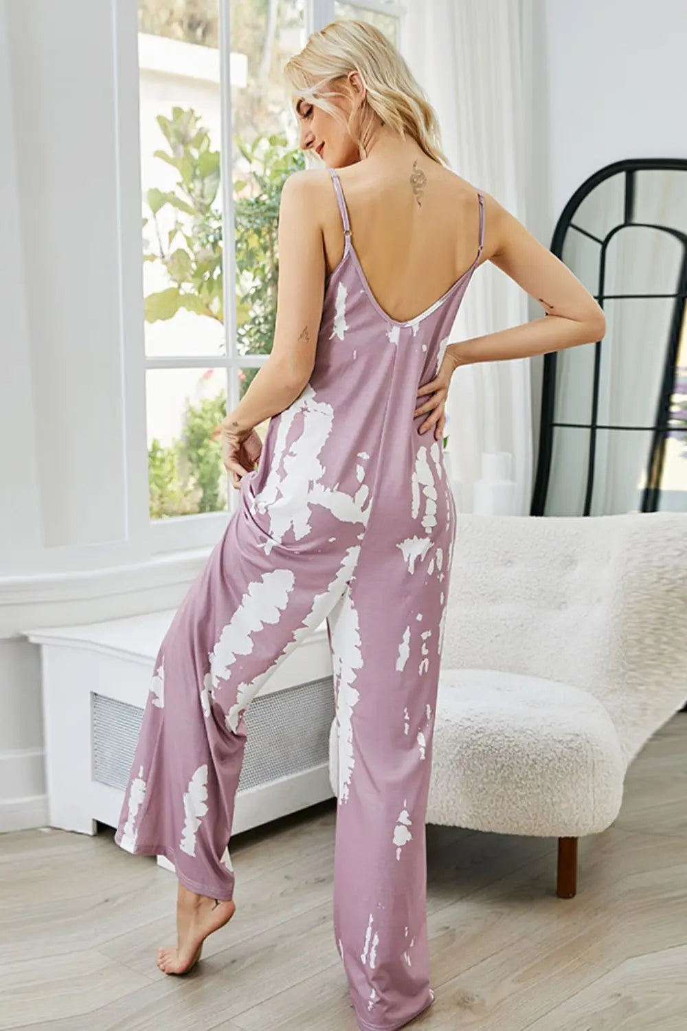 Tie-Dye Spaghetti Strap Jumpsuit with Pockets Trendsi