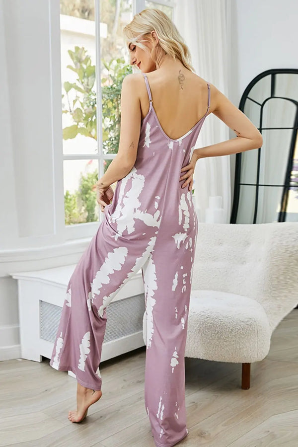 Tie-Dye Spaghetti Strap Jumpsuit with Pockets Trendsi