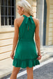 Ruched  Neck Tie Waist Mini Dress -BazaarBey - www.shopbazaarbey.com