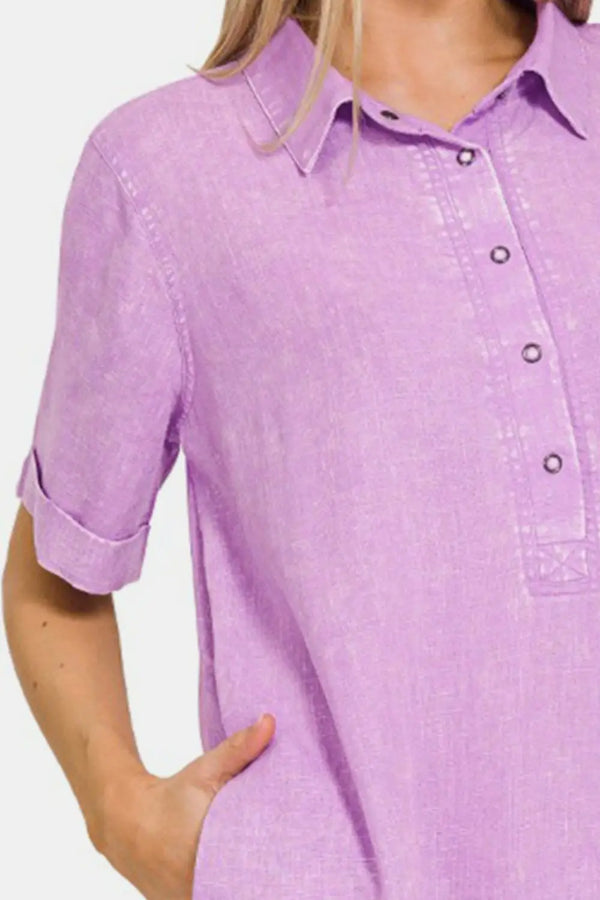  Washed Linen Raw Hem Dress with Pockets -BazaarBey - www.shopbazaarbey.com