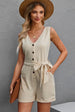 Button Front Belted Sleeveless Romper Trendsi