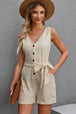 Button Front Belted Sleeveless Romper Trendsi
