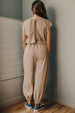 Drawstring Round Neck Cap Sleeve Jumpsuit Trendsi
