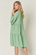  Full Size V-Neck Balloon Sleeve Tiered Dress -BazaarBey - www.shopbazaarbey.com
