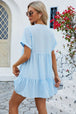 Ruched Tiered V-Neck Short Sleeve Mini Dress -BazaarBey - www.shopbazaarbey.com