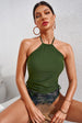 Drawstring Ruched Halter Neck Swim Top and Camouflage Bottoms Set Trendsi