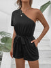 BazaarBey Single Shoulder Tie Waist Romper 