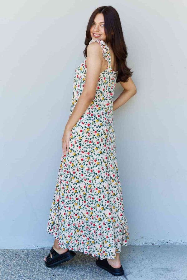  In The Garden Ruffle Floral Maxi Dress in Natural Rose -BazaarBey - www.shopbazaarbey.com