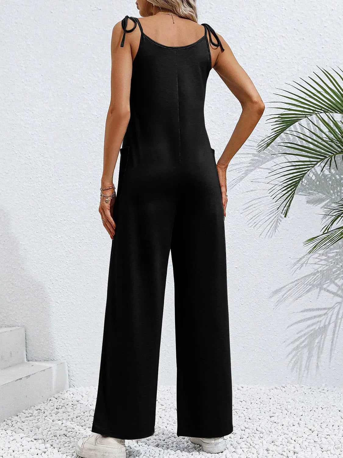 Tie-Shoulder Wide Leg Jumpsuit with Pockets Trendsi