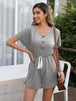Decorative Button Round Neck Short Sleeve Romper Trendsi