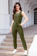 Drawstring Round Neck Sleeveless Jumpsuit Trendsi
