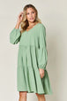  Full Size V-Neck Balloon Sleeve Tiered Dress -BazaarBey - www.shopbazaarbey.com