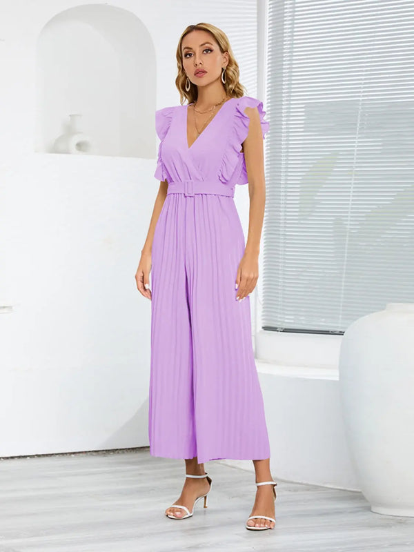 BazaarBey Ruffled Surplice Cap Sleeve Jumpsuit 