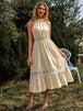  Neck Spliced Lace Midi Dress -BazaarBey - www.shopbazaarbey.com