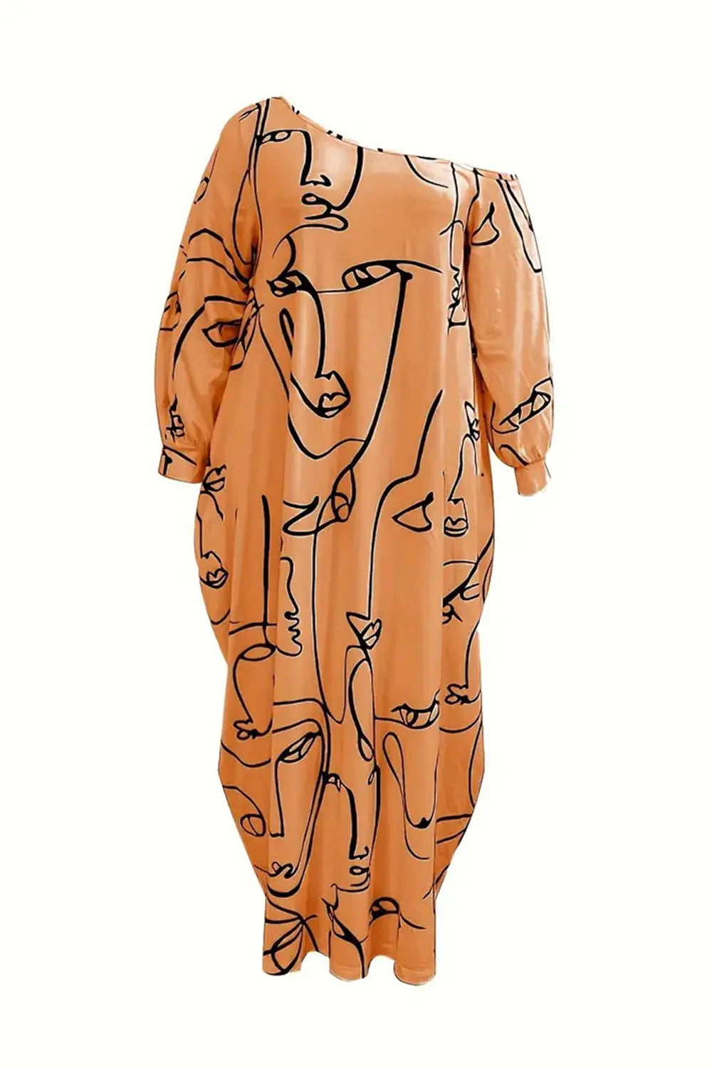 Printed Single Shoulder Lantern Sleeve Maxi Dress -BazaarBey - www.shopbazaarbey.com