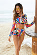Printed Zip Up Three-Piece Swim Set Trendsi