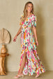 Slit Printed  Short Sleeve Maxi Dress -BazaarBey - www.shopbazaarbey.com