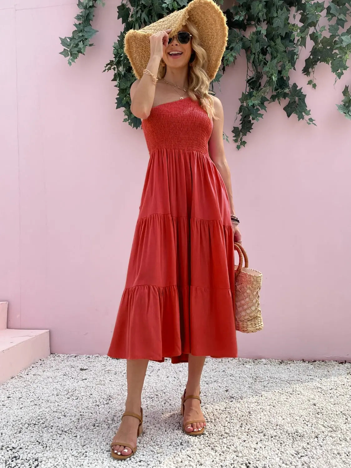 Smocked Single Shoulder Sleeveless Dress -BazaarBey - www.shopbazaarbey.com