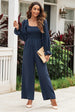 Smocked Long Flounce Sleeve Square Neck Jumpsuit Trendsi