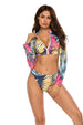 Printed Zip Up Three-Piece Swim Set Trendsi
