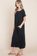  Round Neck Short Sleeve Midi Dress with Pockets -BazaarBey - www.shopbazaarbey.com