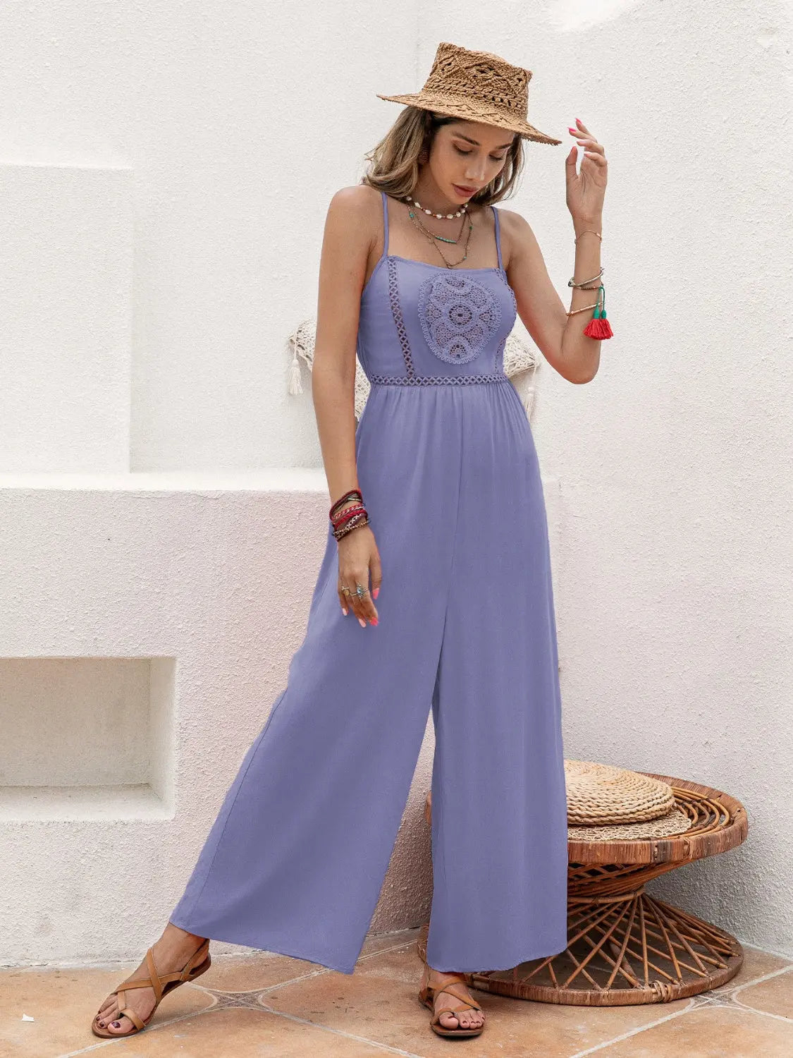  Spaghetti Strap Wide Leg Jumpsuit Trendsi